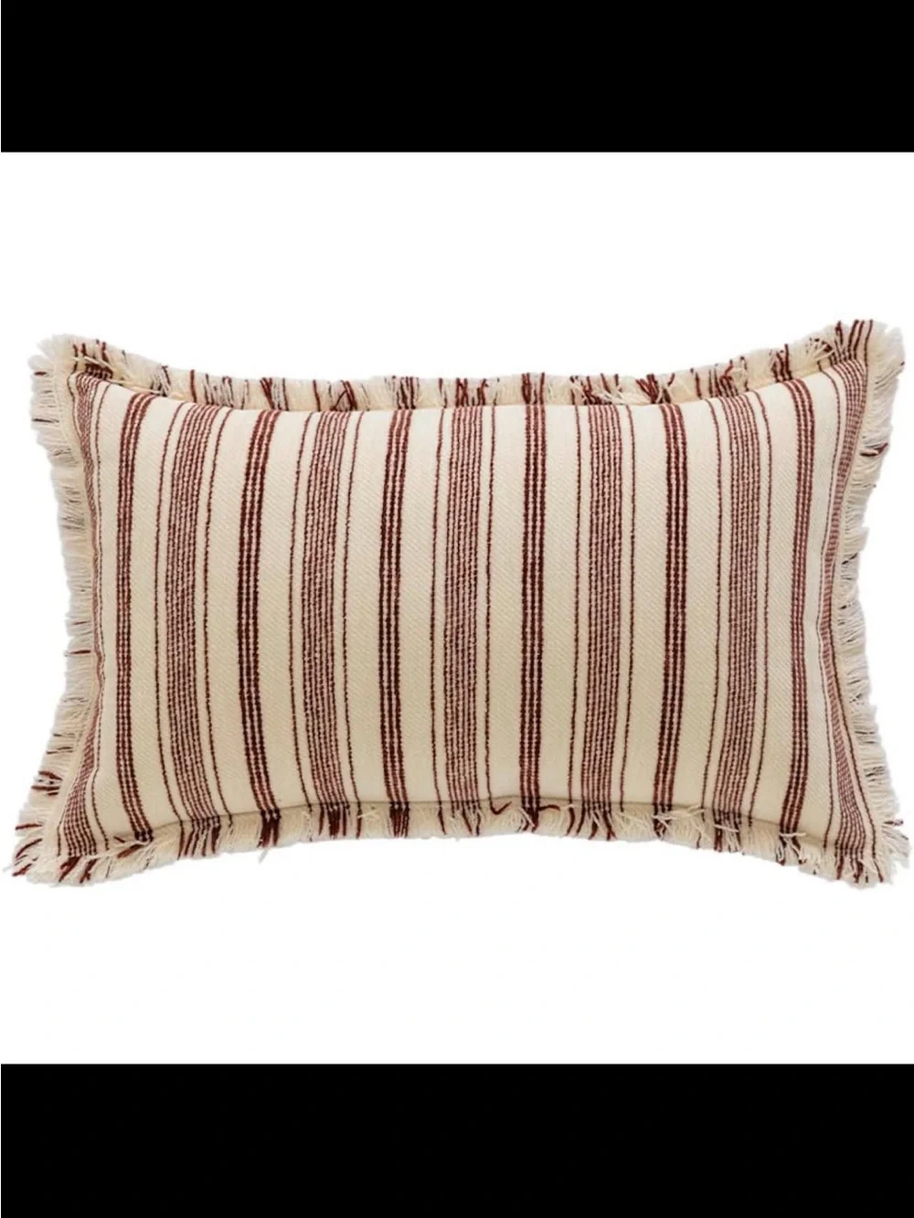 NWOT Cream Burgundy Striped Woven Fringe Pillow Cover 18x18